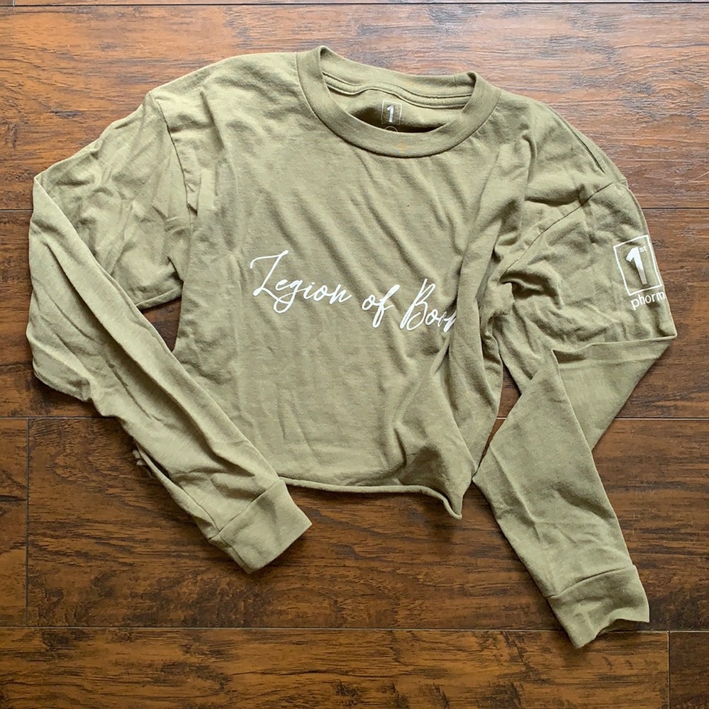 Long Sleeve Crop Top- Small- Olive Green
